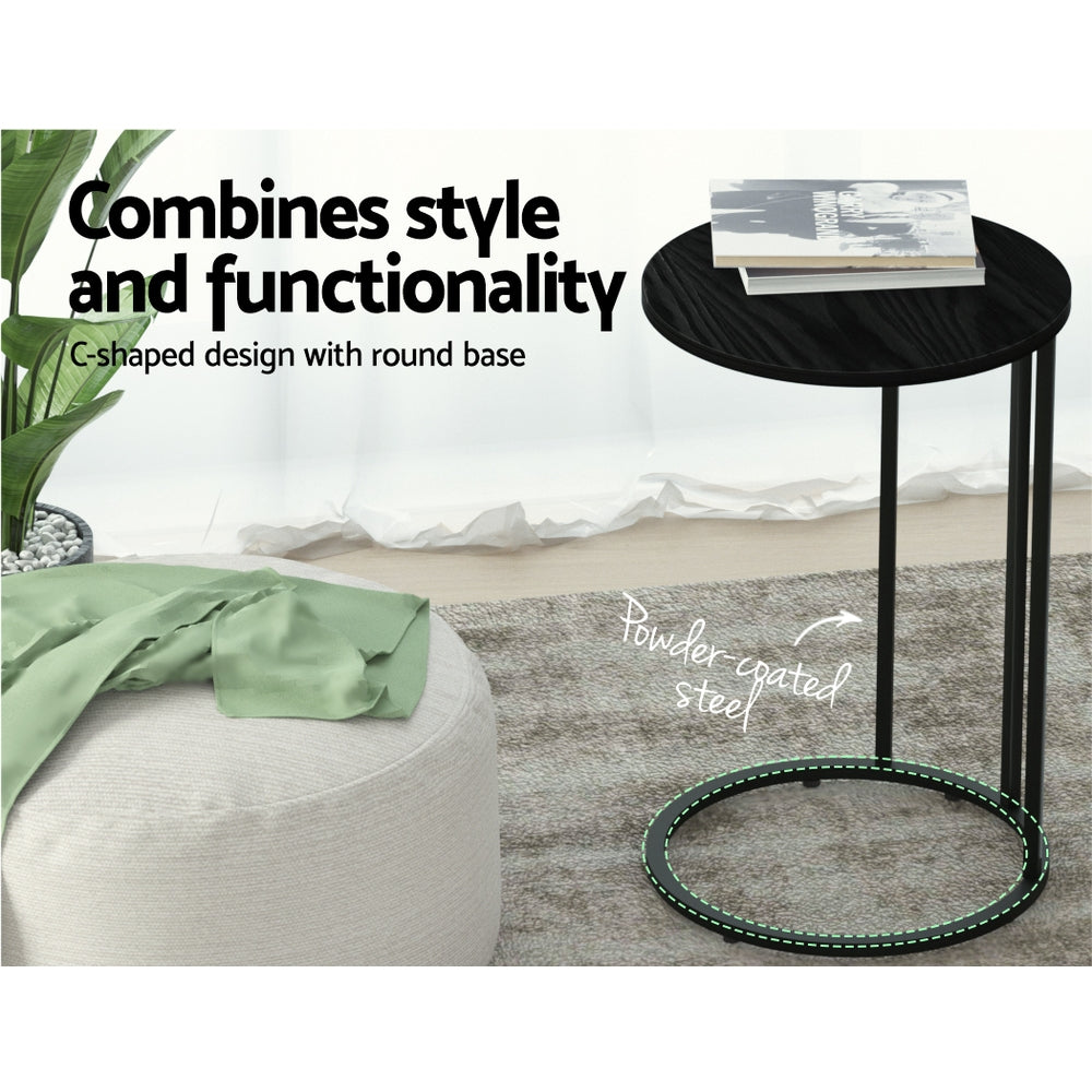 Artiss Coffee Table Round Black Martha - Modern Side Table