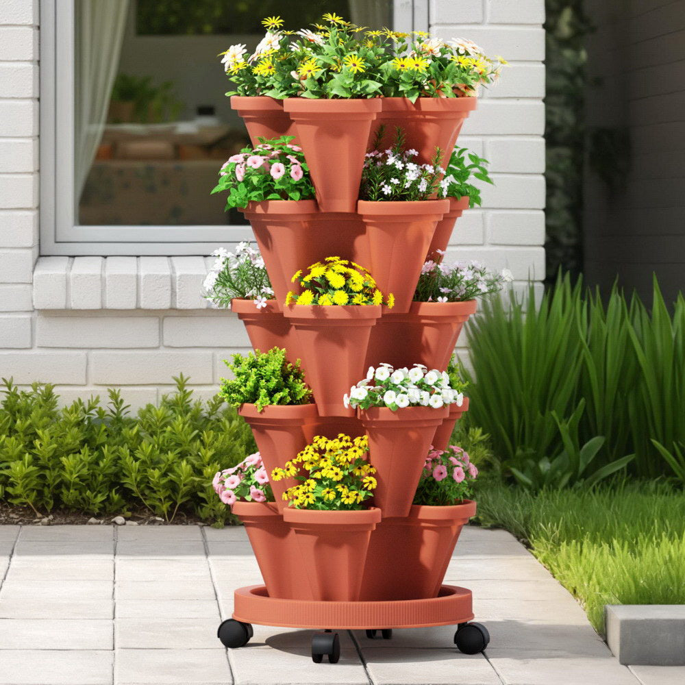 Green Fingers Raised Garden Bed 5 Tier Vertical Garden Brick Red - Home & Garden > Garden Beds > Garden Beds & Planters