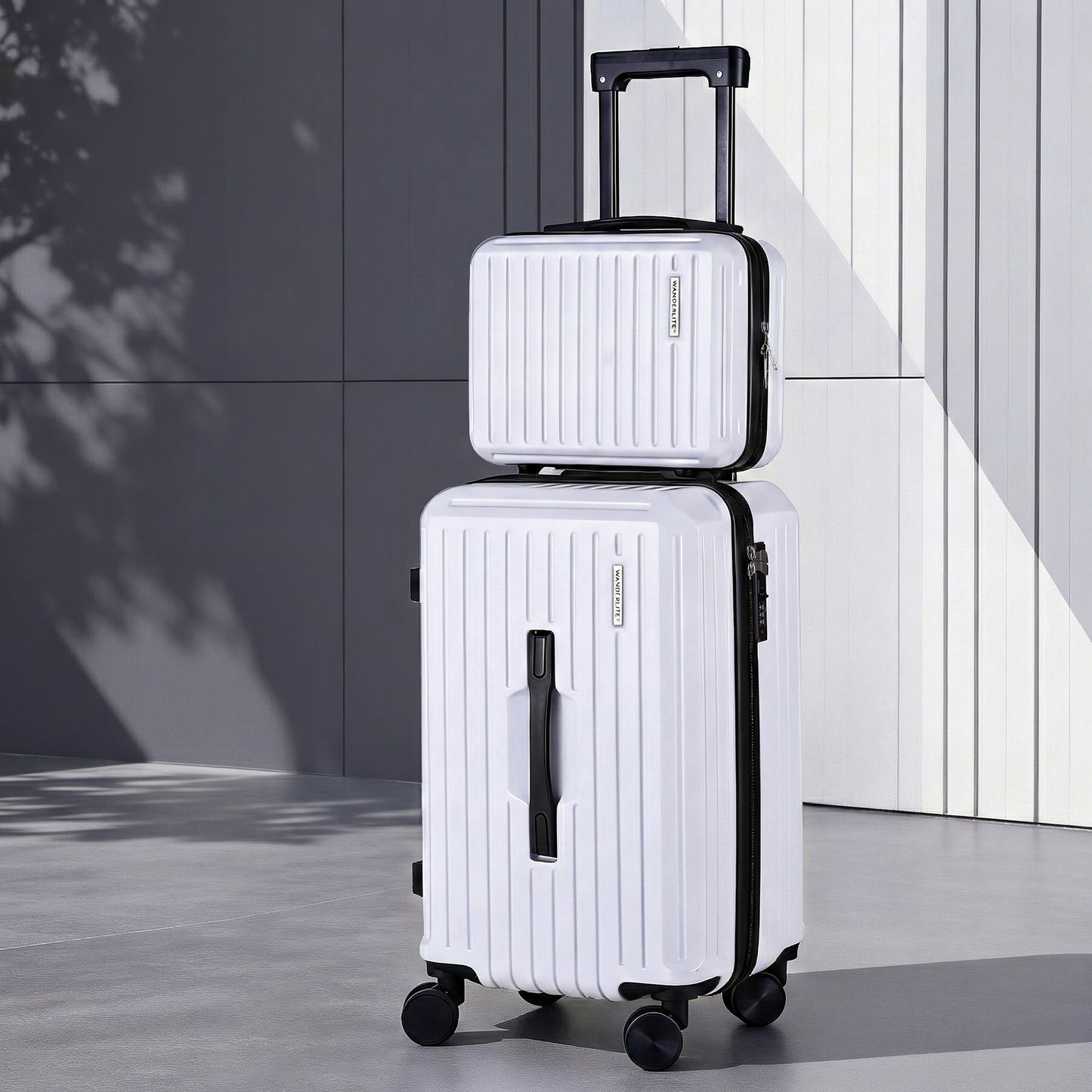 Wanderlite 2pcs Trunk Luggage Suitcase Travel Carry On TSA Lock 12" 20" White