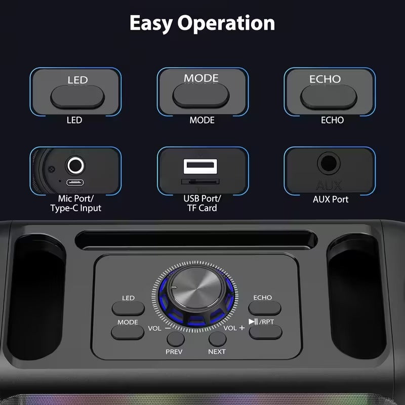 Portable Karaoke Speaker with 2 Wireless Microphones