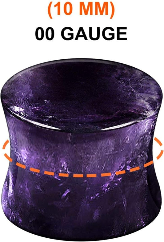 Organic Stone Amethyst Double Flared Saddle Ear Gauge Double Flare plugs Stretcher Lobe Earring Piercing Jewelry Choose Sizes 2pcs-00g (10mm)-Stone 2pcs-00g (10mm)-Stone