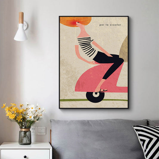 Wall Art 50cm x 70cm Scooter Black Frame Canvas - Modern Vintage Motorcycle Print