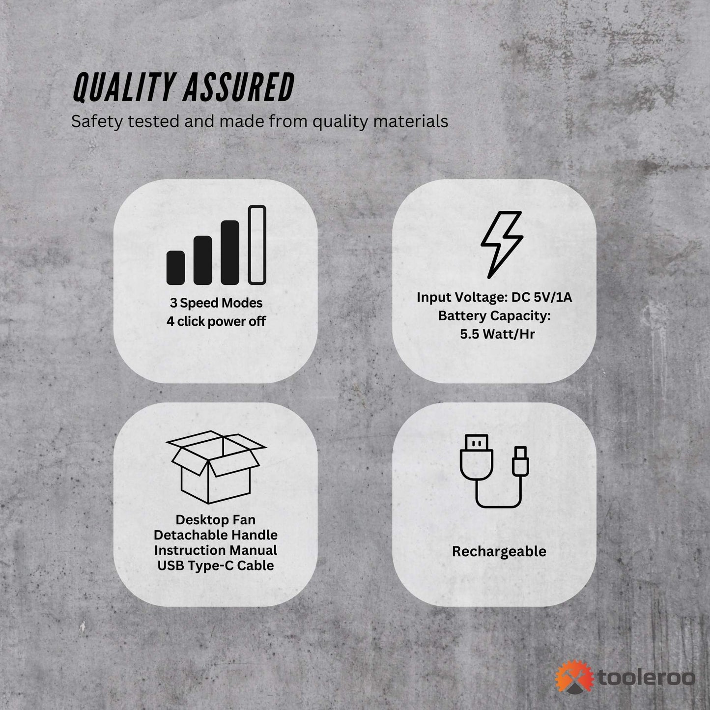 3-Speed USB 20cm Desktop Fan - Quiet Portable Lightweight Rechargeable Cooler