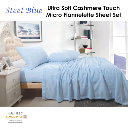 Shangri La Ultra Soft Cashmere Touch Micro Flannelette Sheet Set Steel Blue Queen