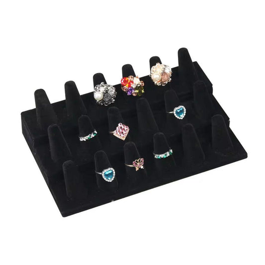 Three Layer Flocking Jewelry Display Stand 18 Finger Ring Organizer Holder