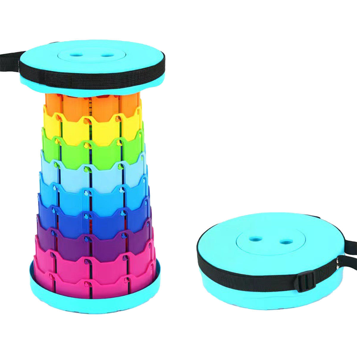 Rainbow Telescopic Folding Stool Thickened Travel Outdoor Seat for Camping - Blue