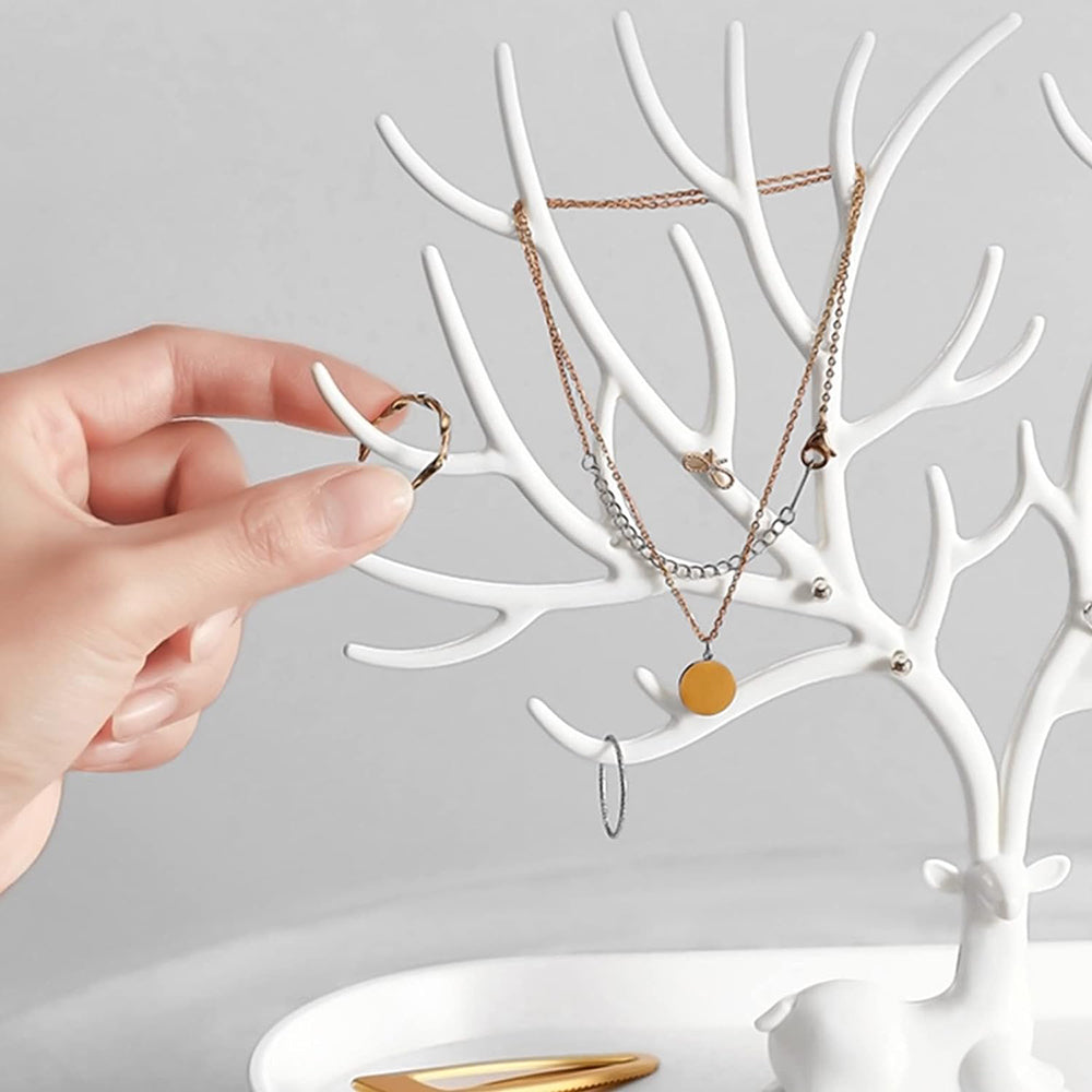 Vibe Geeks Antlers Tree Tower Jewelry Display Stand for Ring Earrings Necklace Bracelet - Grey Drawer Model