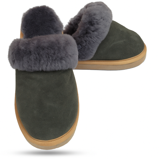 Sheepskin Wool Womens Slippers Scuffs Slip On Winter Ugg Slippers in Grey - 7