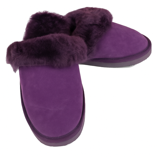 Sheepskin Wool Womens Slippers Scuffs Slip On Winter Ugg Slippers in Purple - 8