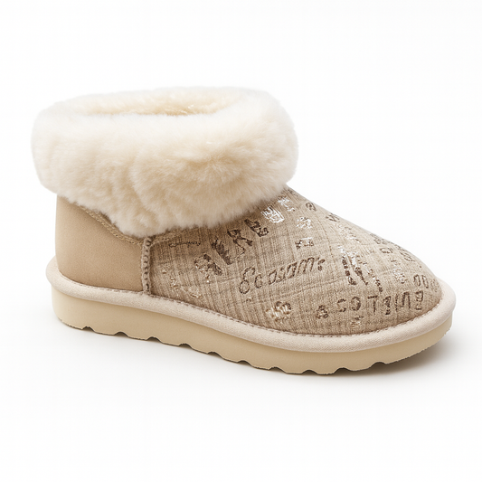 Womens Australian Sheepskin Wool Fur Mini UGG Ankle Boots in Gold Sand - 6
