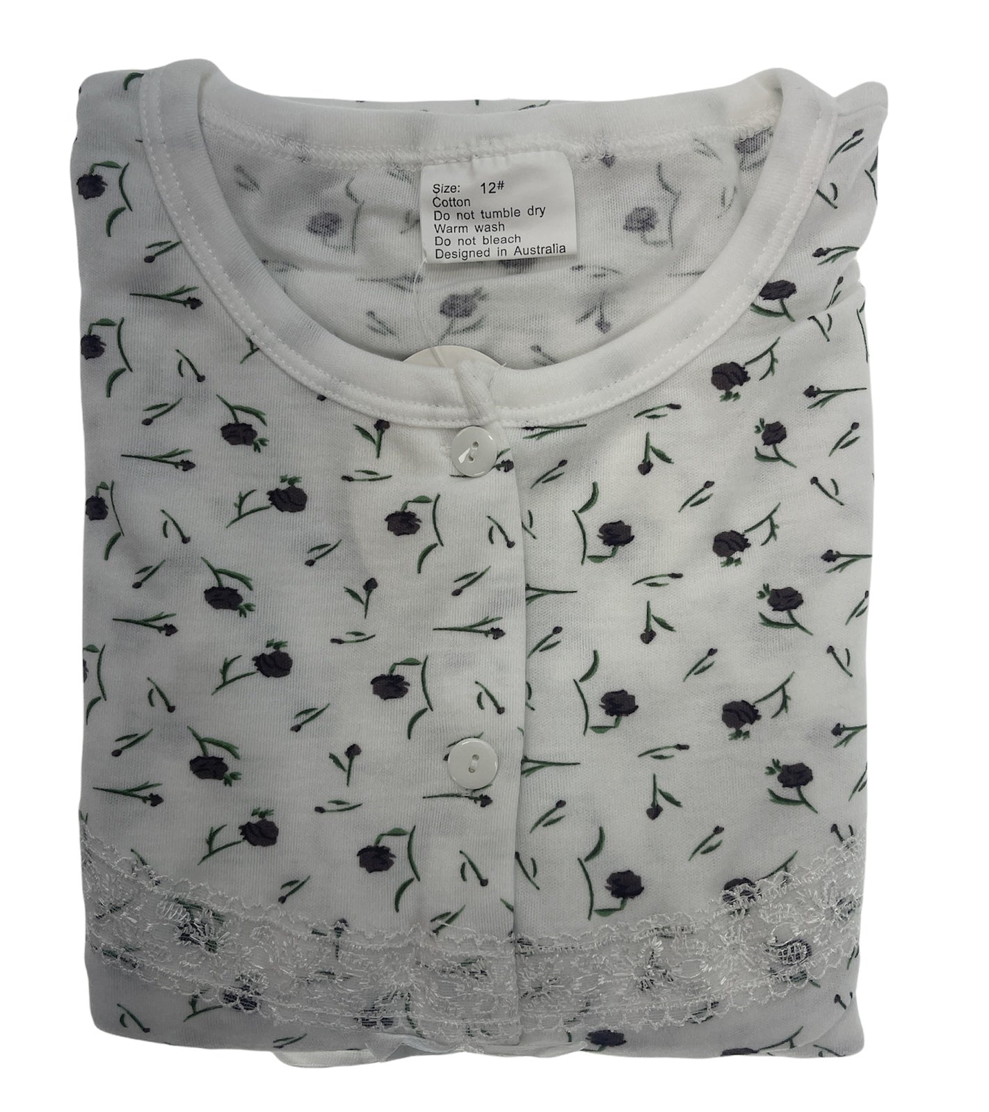 Womens Ladies Cotton Nightie Night Gown Slip Petticoat PJs Sleepwear Dress - White/Purple - 16