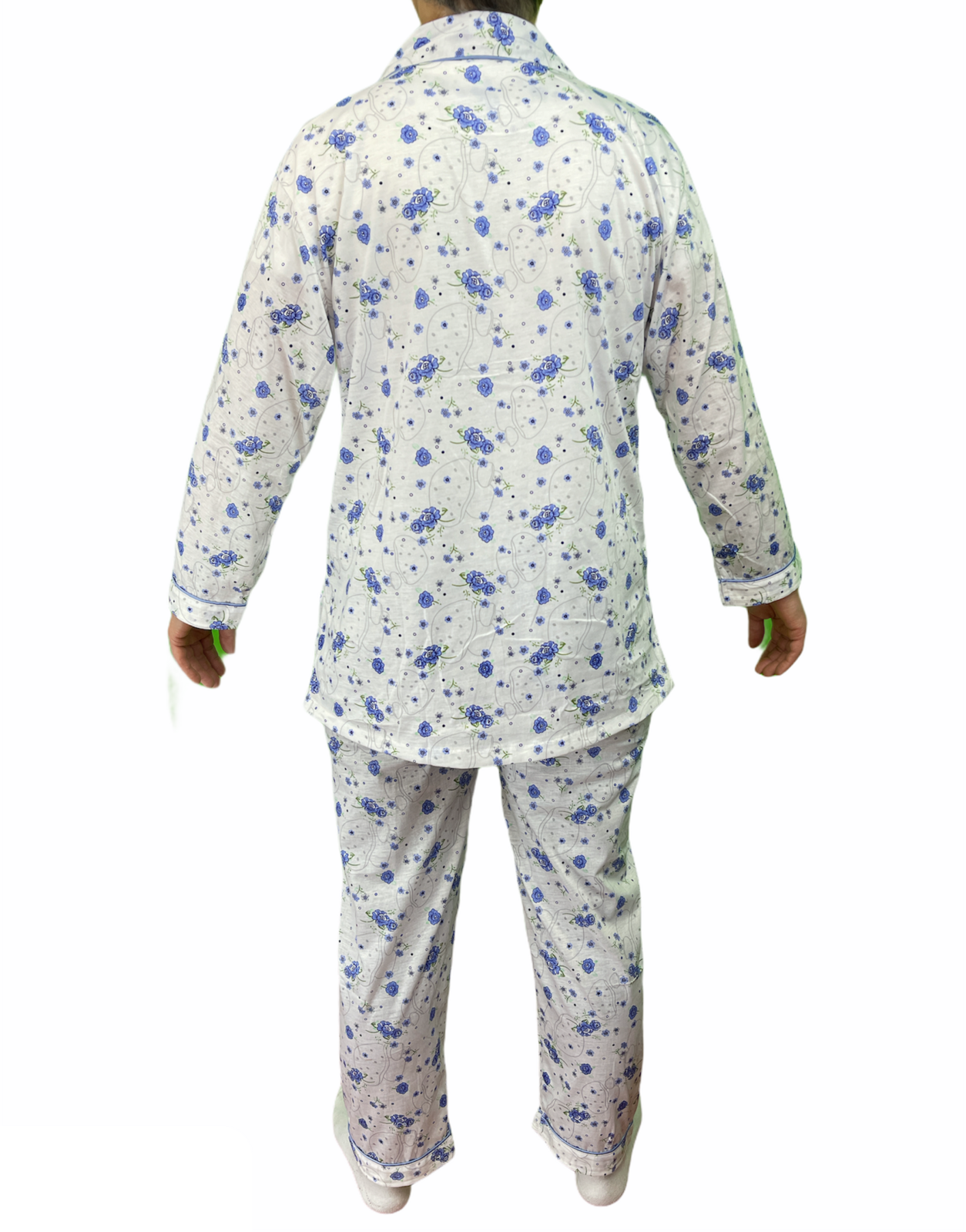 Womens PYJAMAS PJs Set Pajamas Ladies Cotton PJ Womens Long Sleeve Sleepwear - Blue - 14