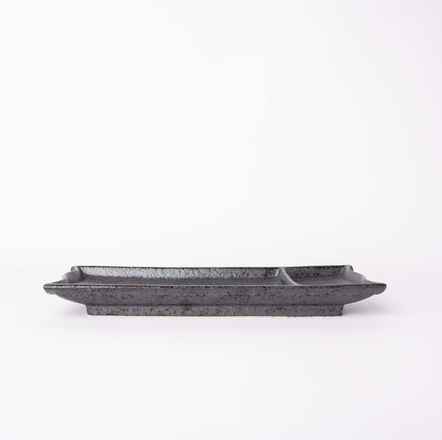 Sashimi Plate Inbuilt Sauce Dish 25cm Black Bamboo Glaze