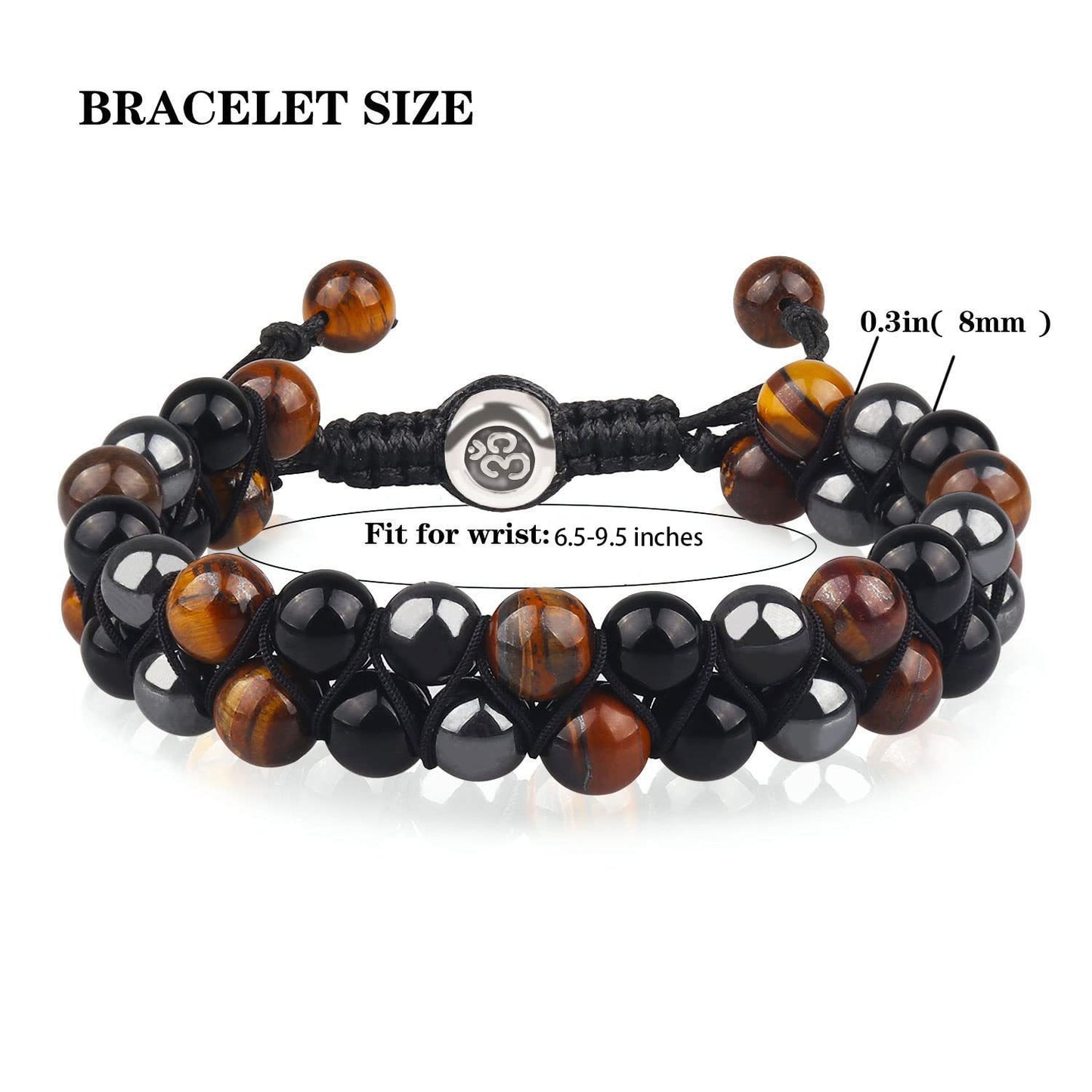 (2-Pack) Triple Protection Crystal Bracelet Set - Hand-Braided Tiger Eye, Black Onyx & Hematite
