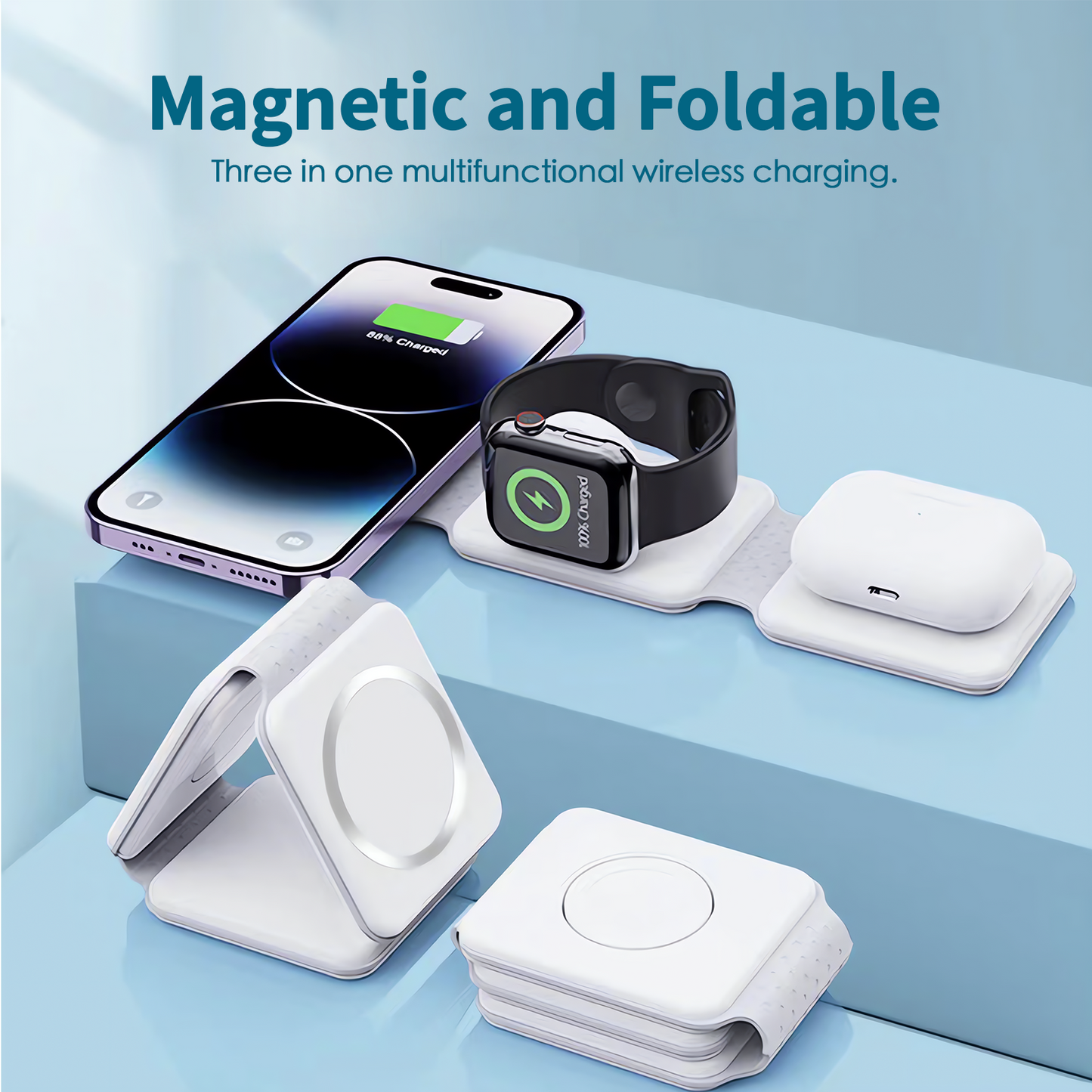 3 in 1 Wireless 15W Qi Fast Charging Foldable Station for Apple Mag Safe
