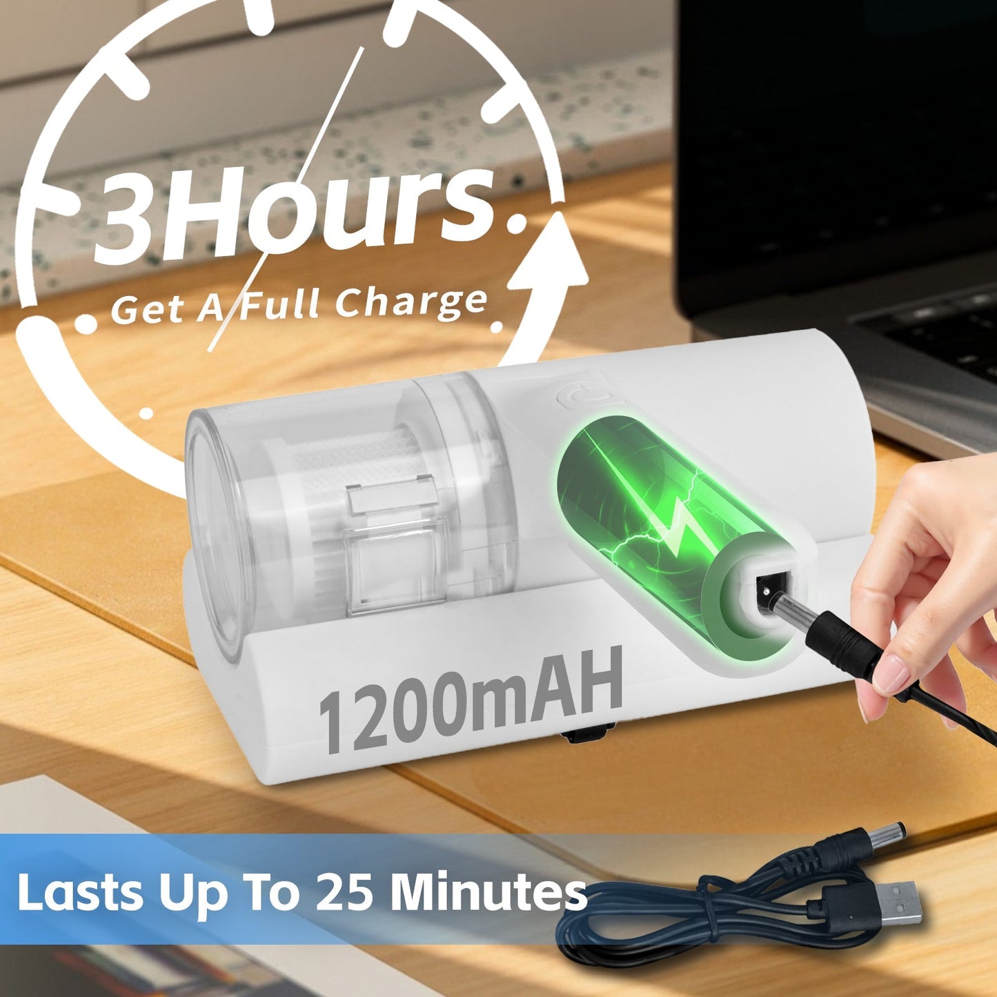 UV‑C Cordless Dust Mite Vacuum Handheld Sanitizing Cleaner with 1200 mAh Battery