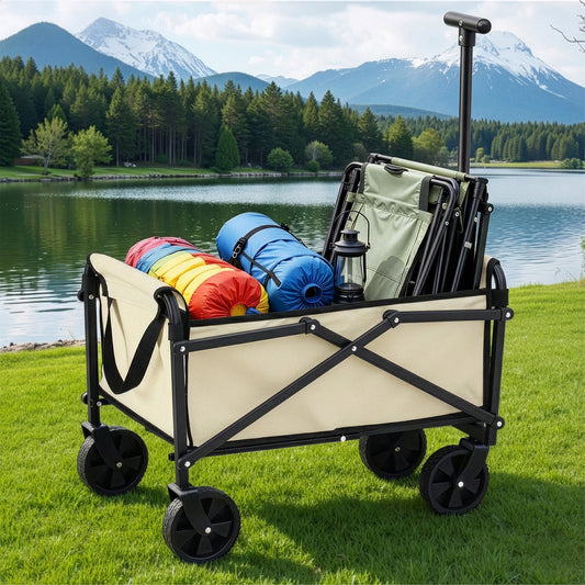 Gardeon Garden Cart Folding Trolley Camping Wagon Barrow Outdoor Beach Beige - #product