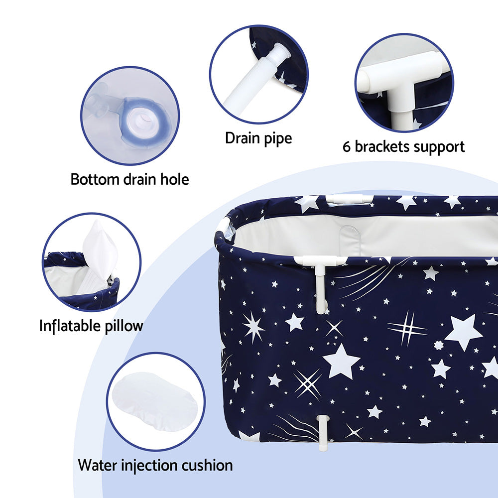Weisshorn Foldable Bathtub PVC SPA Bucket Inflatable Cushion 114x62cm Star Navy