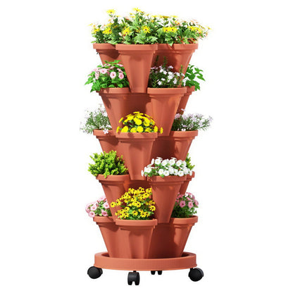 Green Fingers Raised Garden Bed 5 Tier Vertical Garden Brick Red - Home & Garden > Garden Beds > Garden Beds & Planters