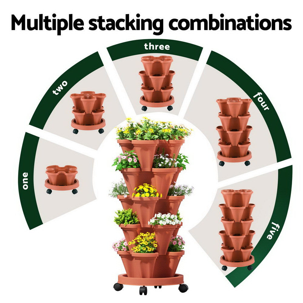 Green Fingers Raised Garden Bed 5 Tier Vertical Garden Brick Red - Home & Garden > Garden Beds > Garden Beds & Planters