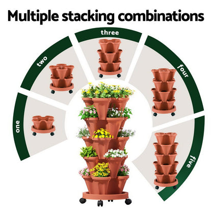 Green Fingers Raised Garden Bed 5 Tier Vertical Garden Brick Red - Home & Garden > Garden Beds > Garden Beds & Planters