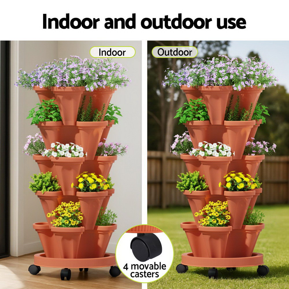 Green Fingers Raised Garden Bed 5 Tier Vertical Garden Brick Red - Home & Garden > Garden Beds > Garden Beds & Planters