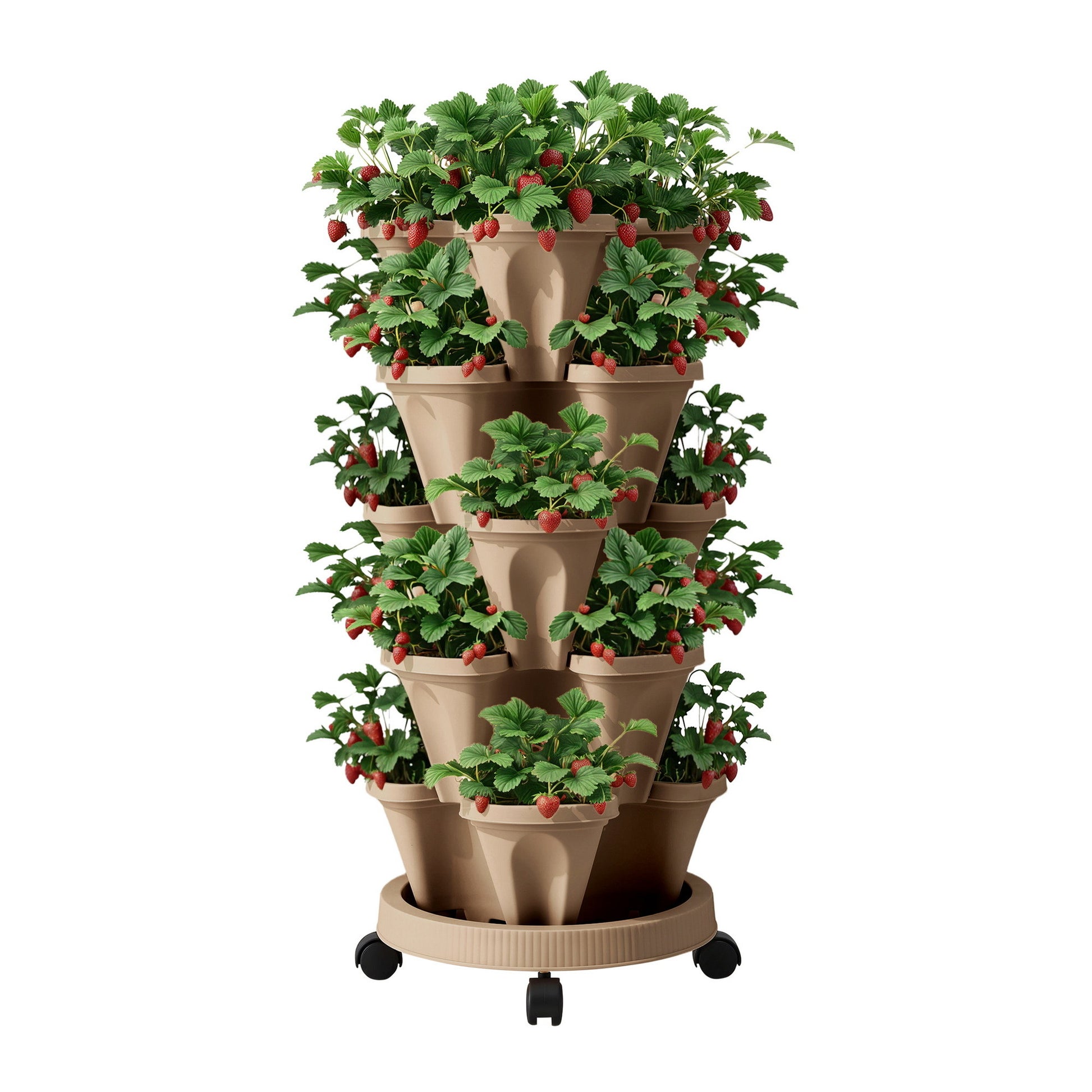 Green Fingers Garden Bed 5 Tier Vertical Garden Grey Strawberry Stackable Planters Herb Petunias Tan - #product