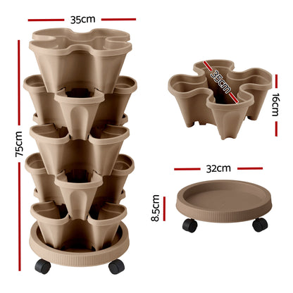 Green Fingers Garden Bed 5 Tier Vertical Garden Grey Strawberry Stackable Planters Herb Petunias Tan - #product