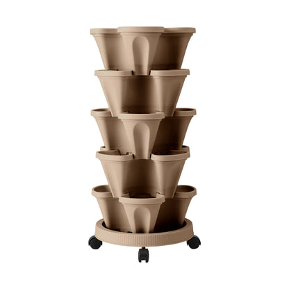 Green Fingers Garden Bed 5 Tier Vertical Garden Grey Strawberry Stackable Planters Herb Petunias Tan - #product