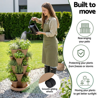 Green Fingers Garden Bed 5 Tier Vertical Garden Grey Strawberry Stackable Planters Herb Petunias Tan - #product