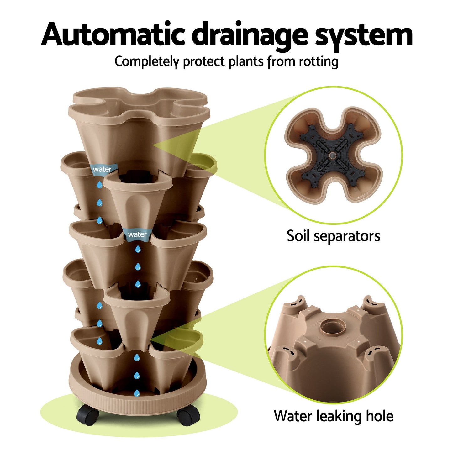 Green Fingers Garden Bed 5 Tier Vertical Garden Grey Strawberry Stackable Planters Herb Petunias Tan - #product
