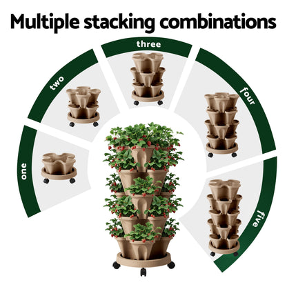 Green Fingers Garden Bed 5 Tier Vertical Garden Grey Strawberry Stackable Planters Herb Petunias Tan - #product