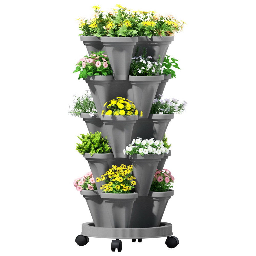 Green Fingers Raised Garden Bed 5 Tier Vertical Garden Grey Home & Garden > Garden Beds > Garden Beds & Planters