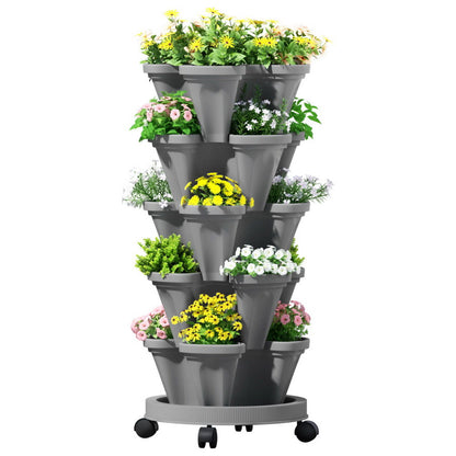Green Fingers Raised Garden Bed 5 Tier Vertical Garden Grey Home & Garden > Garden Beds > Garden Beds & Planters
