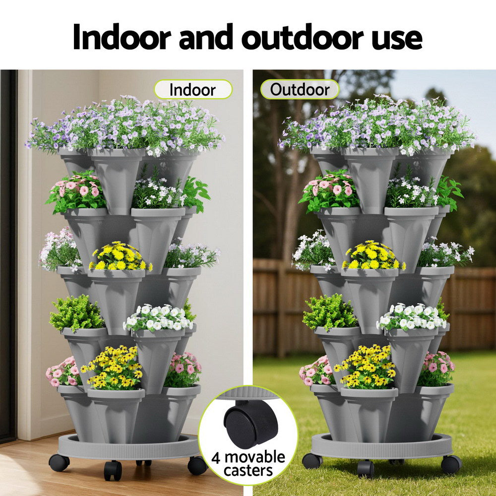 Green Fingers Raised Garden Bed 5 Tier Vertical Garden Grey Home & Garden > Garden Beds > Garden Beds & Planters