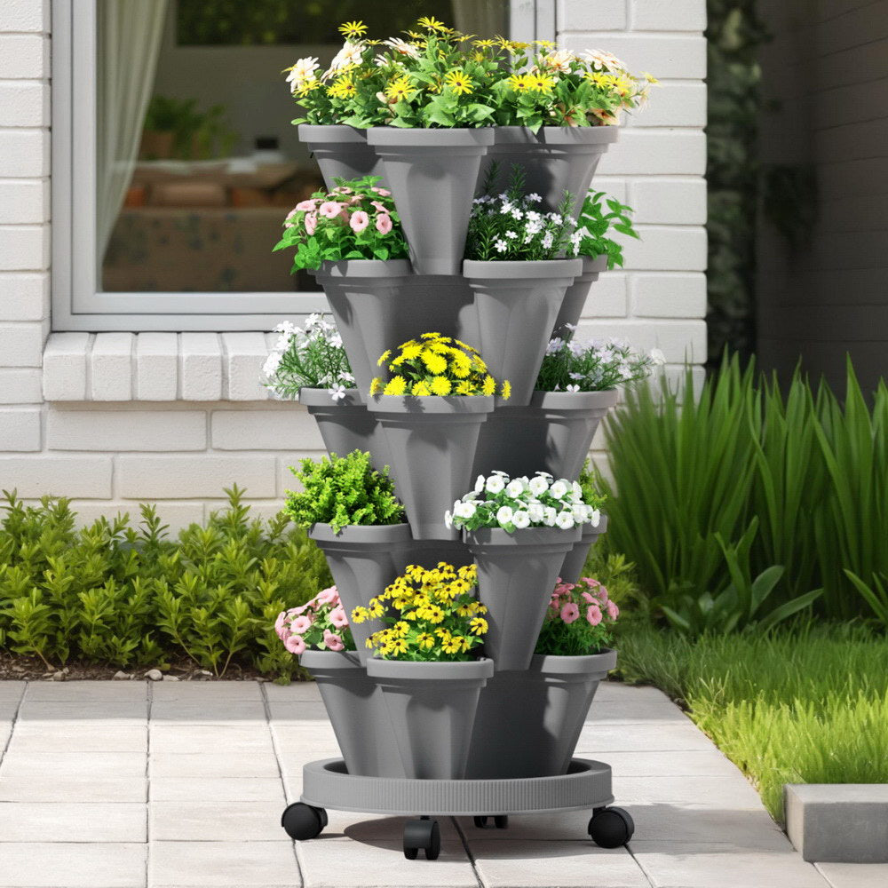 Green Fingers Raised Garden Bed 5 Tier Vertical Garden Grey Home & Garden > Garden Beds > Garden Beds & Planters