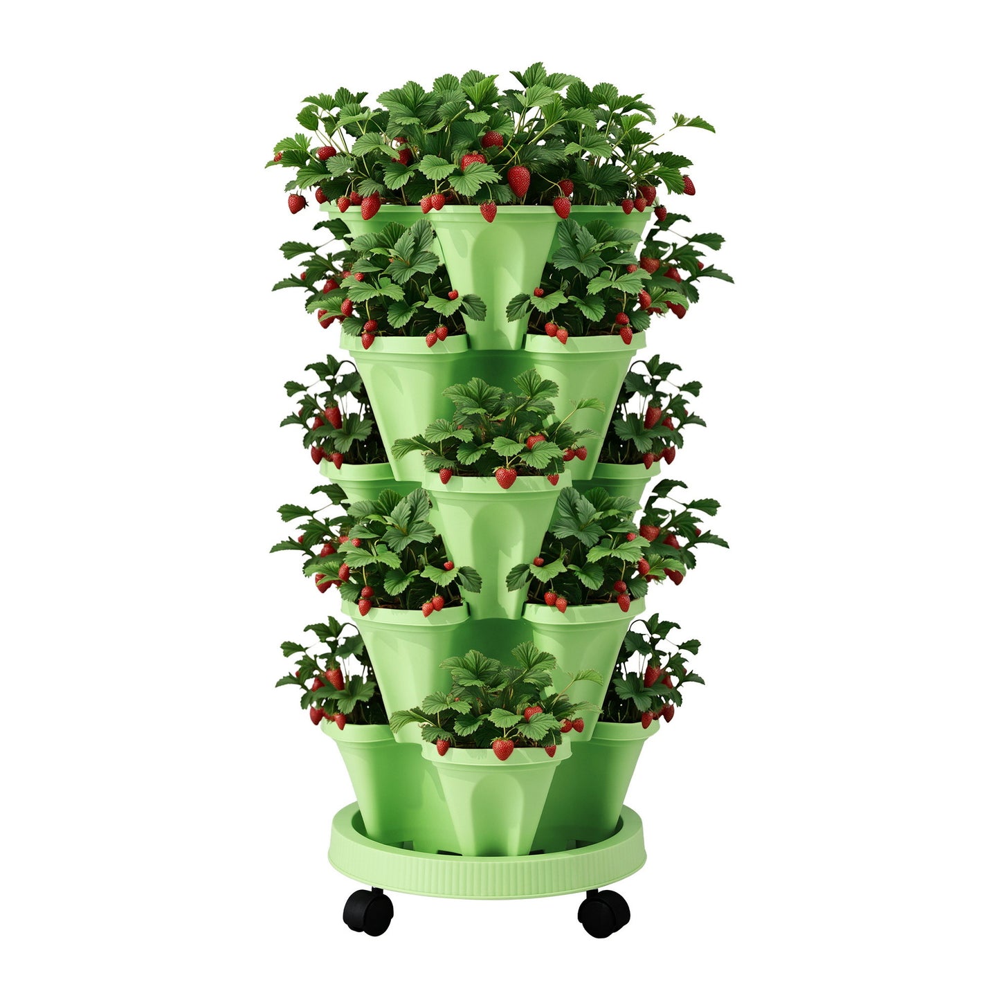 Green Fingers Garden Bed 5 Tier Vertical Garden Grey Strawberry Stackable Planters Herbs Light Green - #product