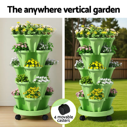 Green Fingers Garden Bed 5 Tier Vertical Garden Grey Strawberry Stackable Planters Herbs Light Green - #product