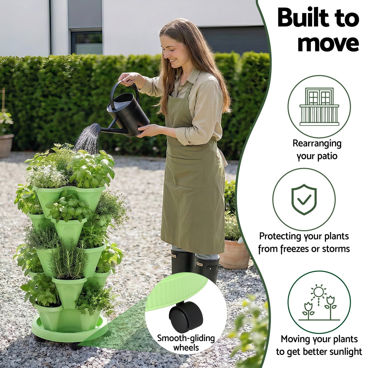 Green Fingers Garden Bed 5 Tier Vertical Garden Grey Strawberry Stackable Planters Herbs Light Green - #product