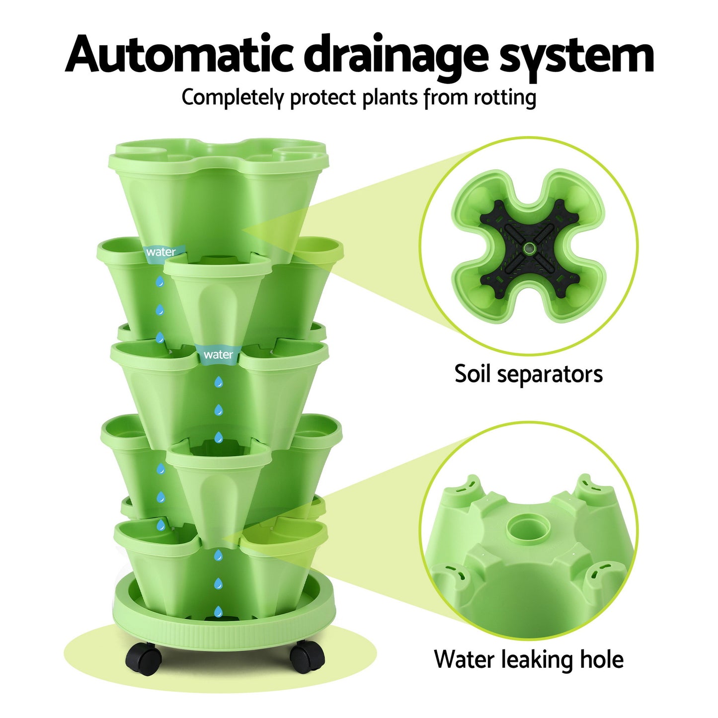Green Fingers Garden Bed 5 Tier Vertical Garden Grey Strawberry Stackable Planters Herbs Light Green - #product