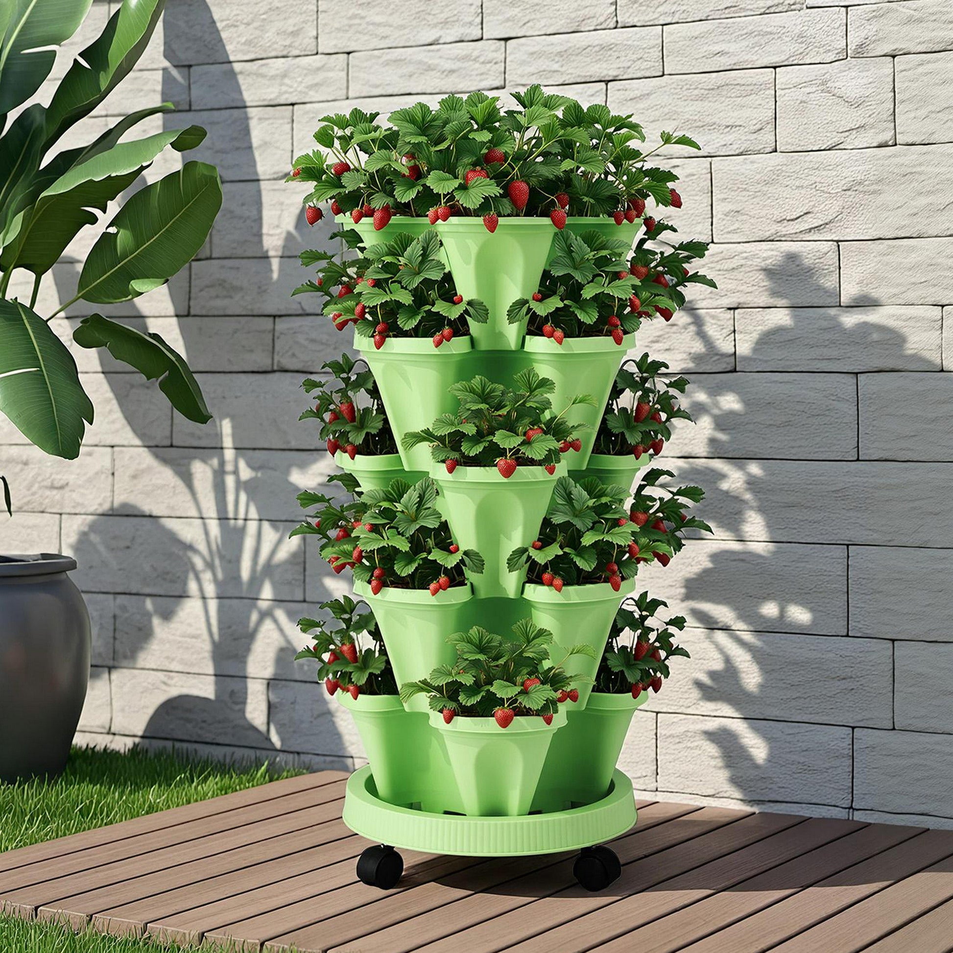 Green Fingers Garden Bed 5 Tier Vertical Garden Grey Strawberry Stackable Planters Herbs Light Green - #product