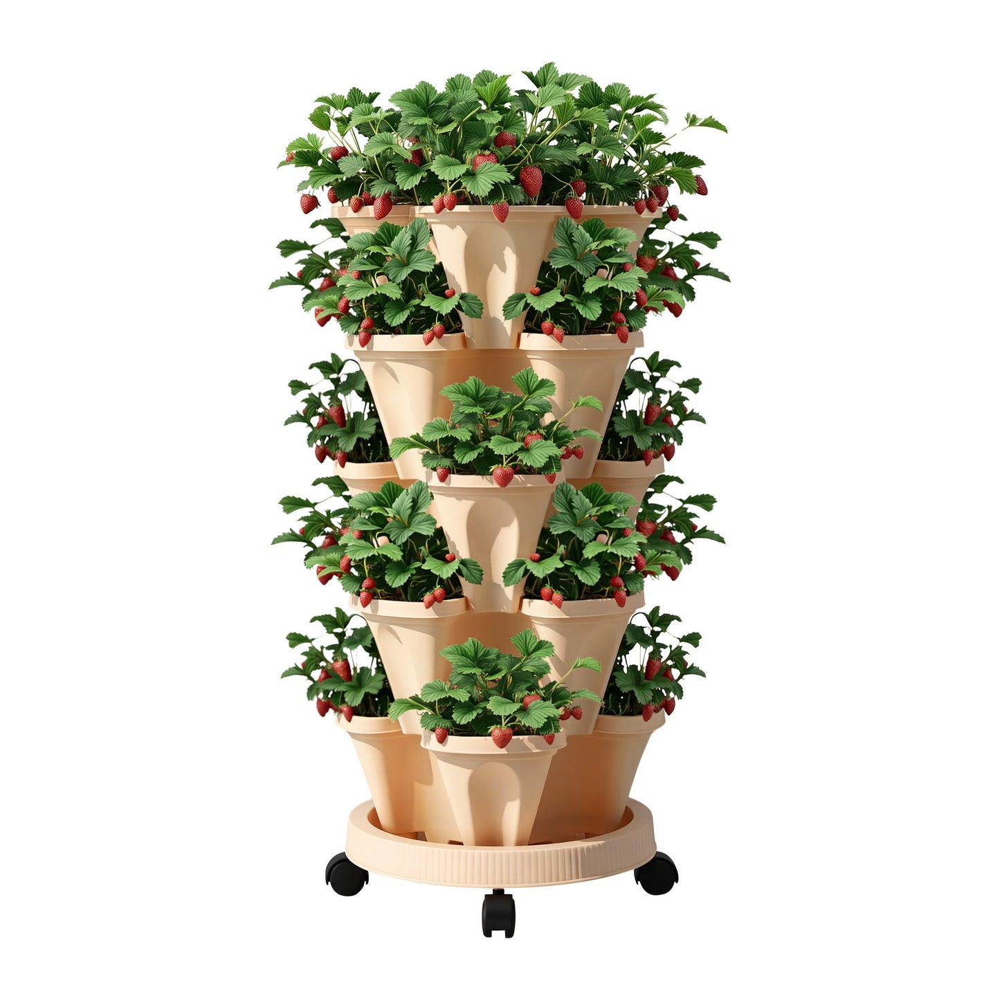 Green Fingers Garden Bed 5 Tier Vertical Garden Grey Strawberry Stackable Planters Herbs Beige - #product