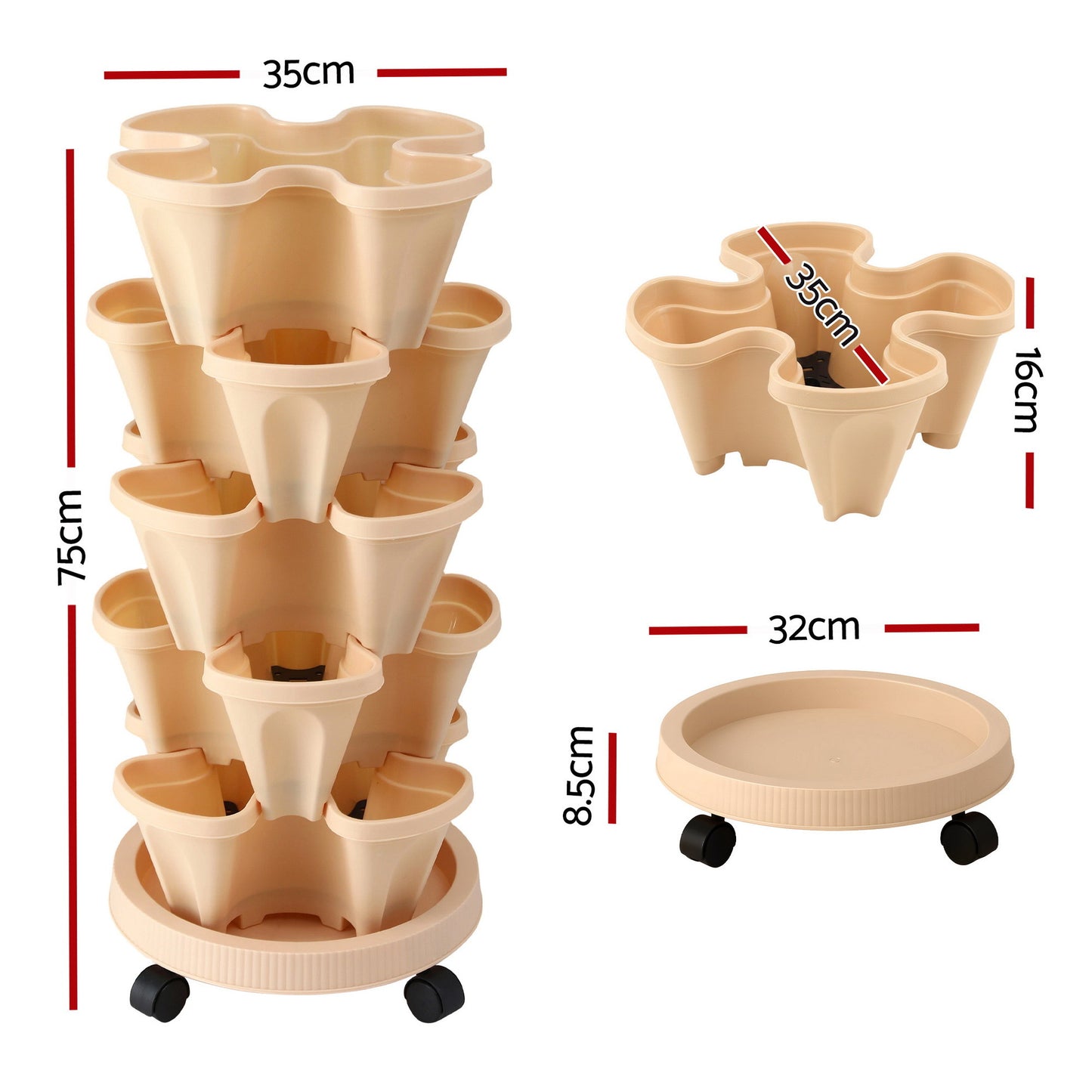 Green Fingers Garden Bed 5 Tier Vertical Garden Grey Strawberry Stackable Planters Herbs Beige - #product