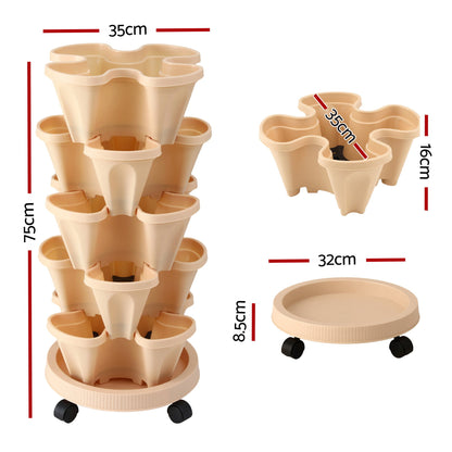 Green Fingers Garden Bed 5 Tier Vertical Garden Grey Strawberry Stackable Planters Herbs Beige - #product