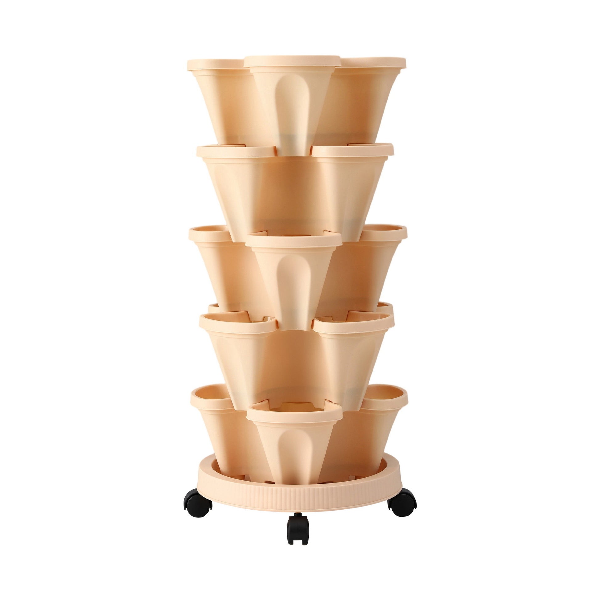 Green Fingers Garden Bed 5 Tier Vertical Garden Grey Strawberry Stackable Planters Herbs Beige - #product