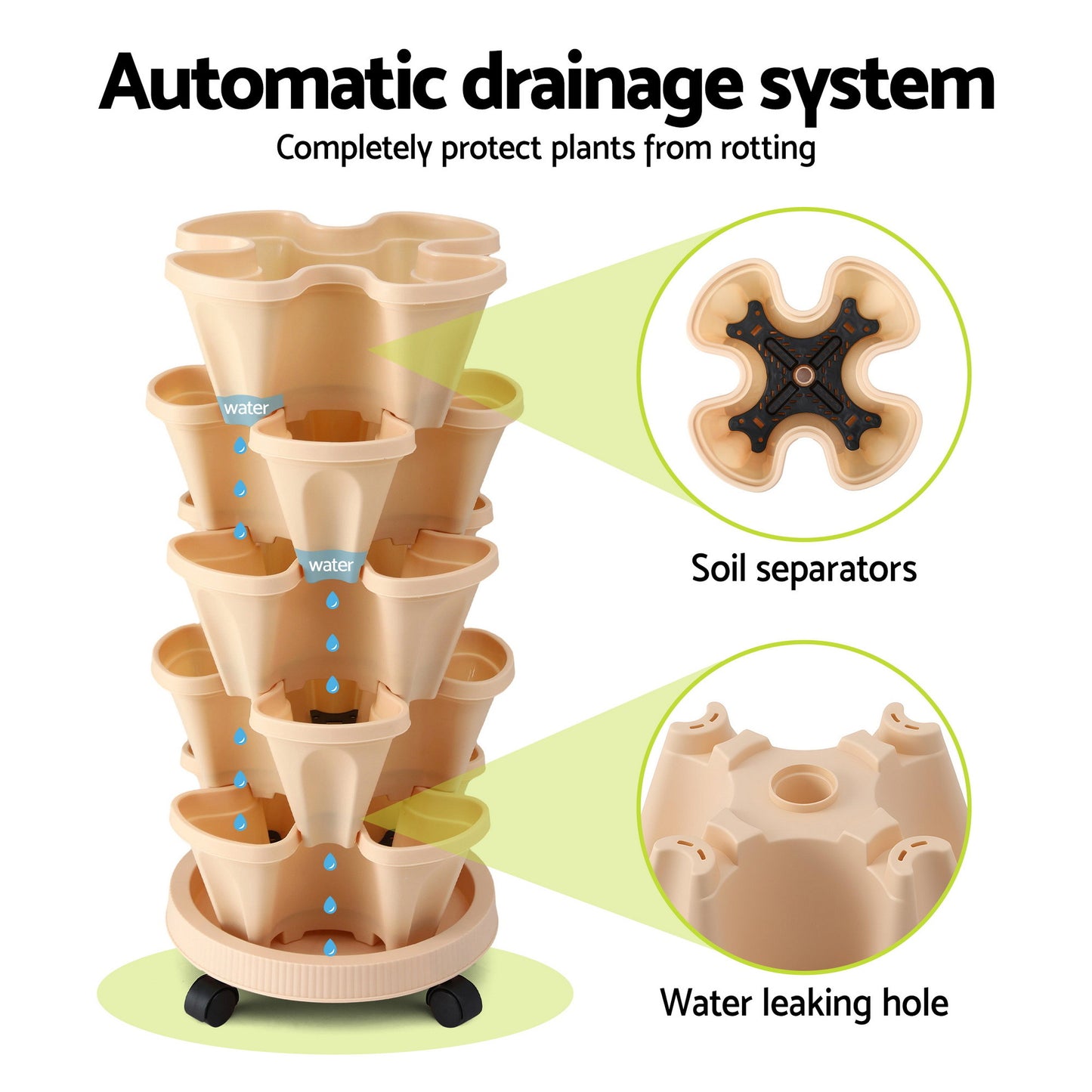 Green Fingers Garden Bed 5 Tier Vertical Garden Grey Strawberry Stackable Planters Herbs Beige - #product