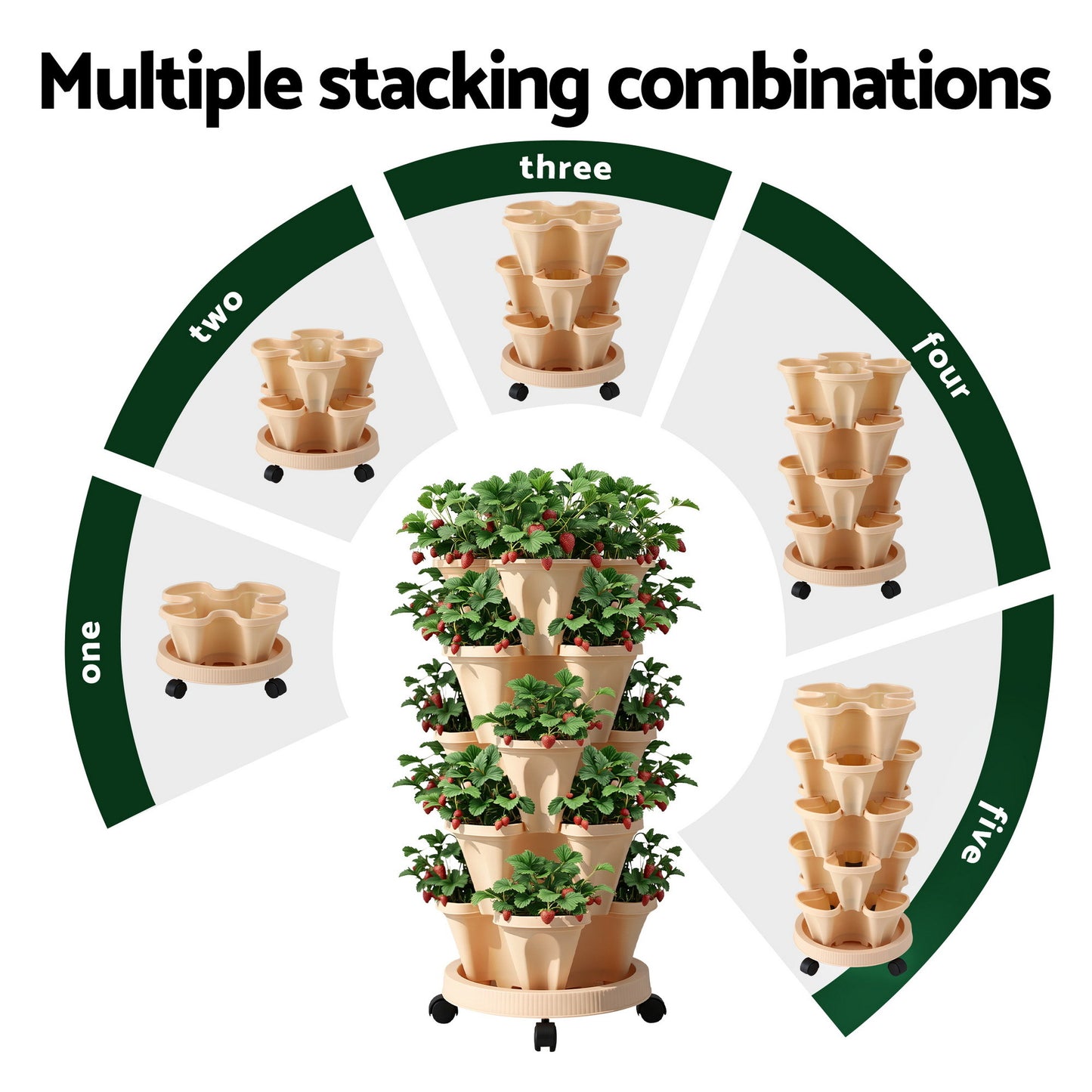Green Fingers Garden Bed 5 Tier Vertical Garden Grey Strawberry Stackable Planters Herbs Beige - #product