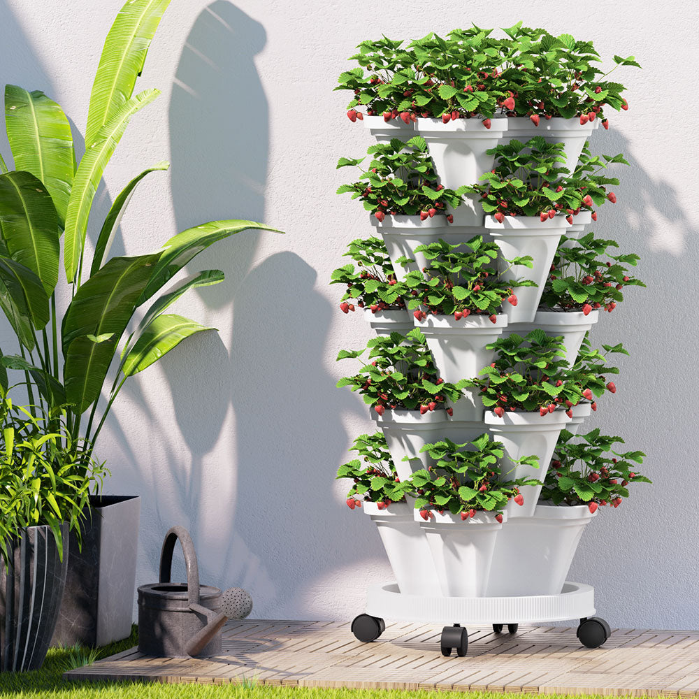 Green Fingers Garden Bed 5 Tier Vertical Garden White - Home & Garden > Garden Beds > Grow Bags