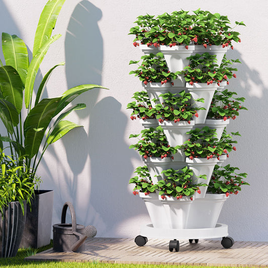 Green Fingers Garden Bed 5 Tier Vertical Garden White - Home & Garden > Garden Beds > Grow Bags
