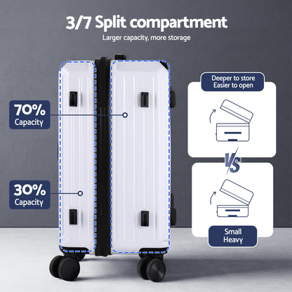 Wanderlite 2pcs Trunk Luggage Suitcase Travel Carry On TSA Lock 12" 20" White